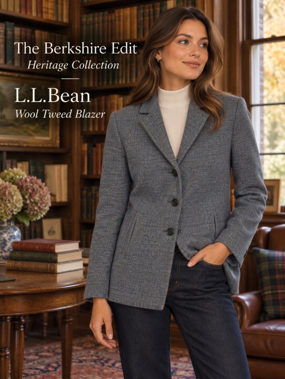 L.L. Bean Wool Tweed Blazer 6P Blue Gray Petite Heritage Preppy Jacket